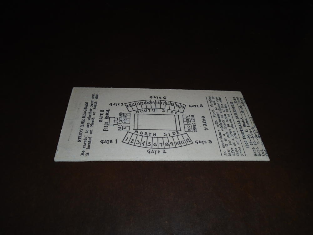 Details About 1950 Maryland At North Carolina College Football Ticket Stub Ex Mint